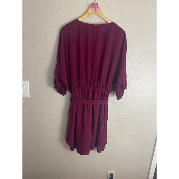 NWT Loft Women' Burgundy Half Sleeve V Neck Dress - Medium - Picture 3 of 13